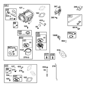 Carburetor And Fuel Supply Group Diagram and Parts List for 40R677-0007-B5 400000 - 699999 Briggs and Stratton Engine